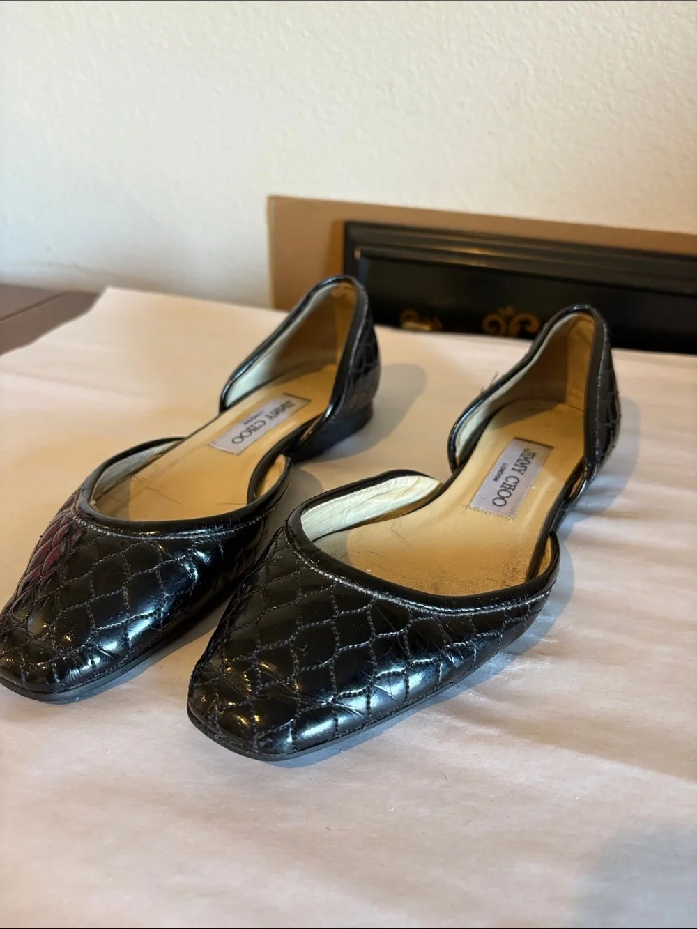 Jimmy Choo Black Textured Flats dust bag included